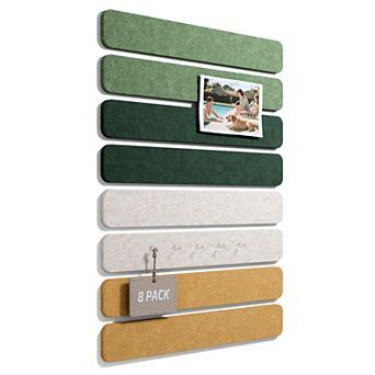Felt Strip Bulletin Board 8-Pack 13"x2" with 50 Push Pins Adhesive Wall Organizer for Home Office