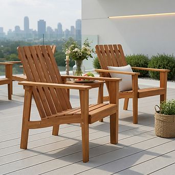 1 Pack Acacia Wood Outdoor Patio Chair with Slatted Backrest and Seat Built-in Armrest