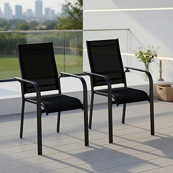 Patio Dining Chairs Set of 2/4/6 Stackable Outdoor Armchairs with Metal Frame-Set of 2