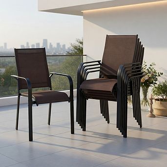 Patio Dining Chairs Set of 2/4/6 Stackable Outdoor Armchairs-Set of 6
