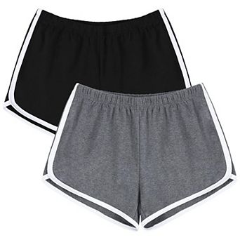 Womens Set of 2 Cotton Elastic Yoga Running Active Shorts