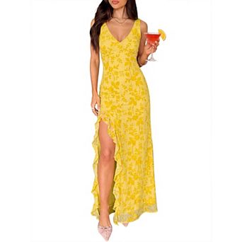 Womens V Neck Sleeveless Mesh Bodycon Maxi Dress Wedding Guest Cocktail Party Dress