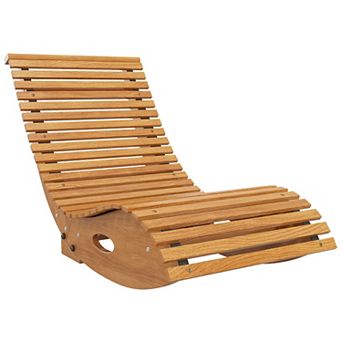 YQNUCO Outdoor Rocking Chair with High Back, Teak Wood Rocker Chair with S Shape for Backyard Garden