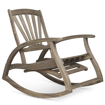 Outdoor Acacia Wood Rocking Chair with Retractable Foot Panel, for Porch/Patio/Balcony