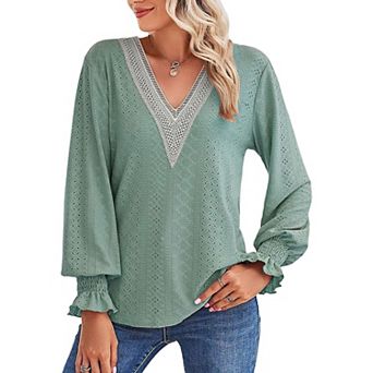 Women's V Neck Long Sleeve Lightweight Breathable T-Shirt Top