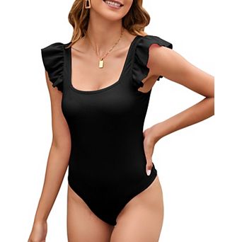Women's Square Neck Flutter Sleeve Bodysuit