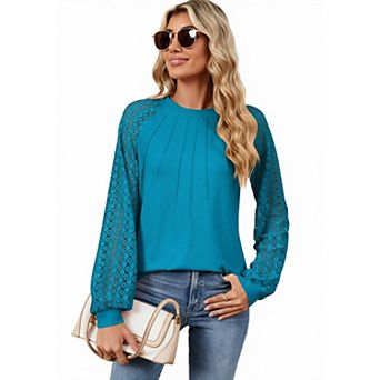 Women's Crew Neck Hollow Out Long Sleeve Loose T-Shirt Top