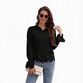 Women's Cut-Out Casual Comfortable Long-Sleeve Shirt