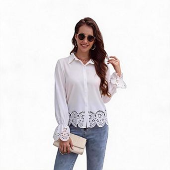 Women's Cut-Out Casual Comfortable Long-Sleeve Shirt