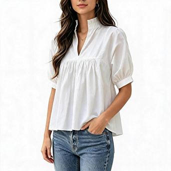 Women's Puff Sleeve V-Neck Loose Blouse