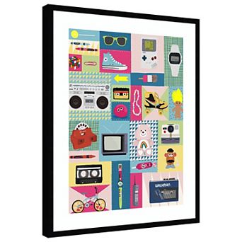 80s Patchwork by Hanna Melin Wood Framed Wall Art Print