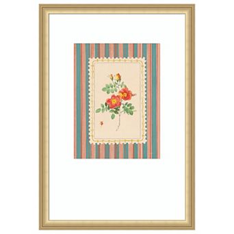 Vintage Striped Flowers IV by Mary Urban Wood Framed Wall Art Print