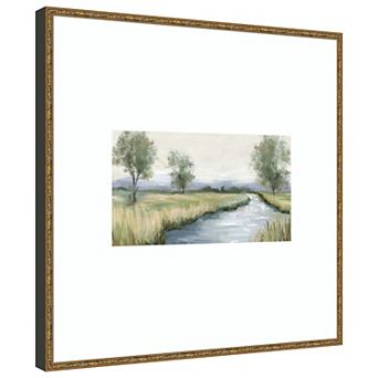 Tranquil Stream in Lush Meadow by PI Studio Wood Framed Wall Art Print