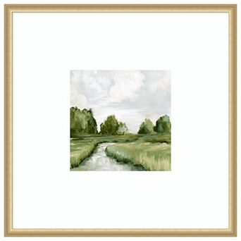 Tranquil Stream In Green Fields by PI Studio Wood Framed Wall Art Print
