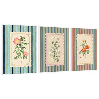 Amanti Art Vintage Striped Flowers 3 pc by Mary Urban Framed Canvas Wall Art Set