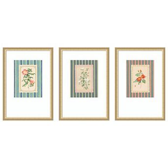 Amanti Art Vintage Striped Flowers 3 pc by Mary Urban Framed Wall Art Prints