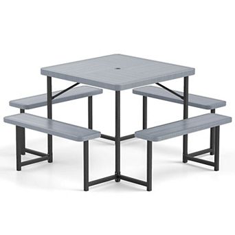 Costway Picnic Table Bench Set for 4-8 People with Umbrella Hole All-Weather HDPE Tabletop