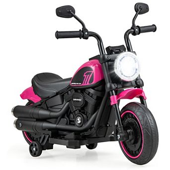 Costway 6V Kids Electric Motorcycle with Training Wheels LED Headlights Music Board