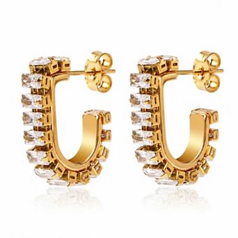 Jewels by Sunaina Gemma Hoop Earrings Stainless Steel with Cubic Zirconia