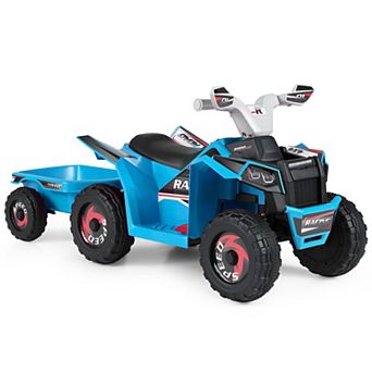 Costway Kids Electric ATV Car, 6V Battery-Powered Ride on Toy with Removable Back Trailer