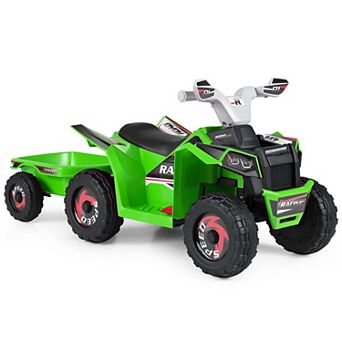 Costway Kids Electric ATV Car, 6V Battery-Powered Ride on Toy with Removable Back Trailer