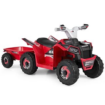 Costway Kids Electric ATV Car, 6V Battery-Powered Ride on Toy with Removable Back Trailer