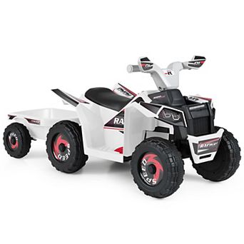 Costway Kids Electric ATV Car, 6V Battery-Powered Ride on Toy with Removable Back Trailer