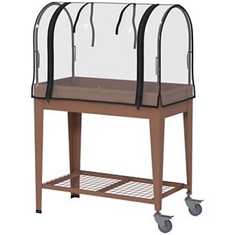 Outsunny Raised Garden Bed with house Cover and Wheels