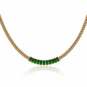 Jewels by Sunaina Marissa Cuban Chain Necklace with Baguette Cubic Zirconia Details
