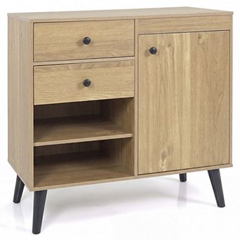 Costway Buffet Cabinet with Storage, 31” Sideboard Credenza with Door, Open Compartments