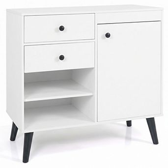 Costway Buffet Cabinet with Storage, 31” Sideboard Credenza with Door, Open Compartments