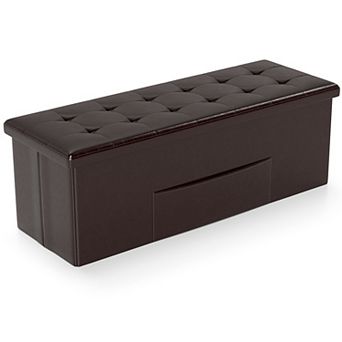 Costway 43 in Folding Storage Ottoman Bench with Side Pocket Storage Chest