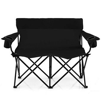 Costway 2-Person Outdoor Folding Loveseat with Cup Holders Armrests Carrying Bag