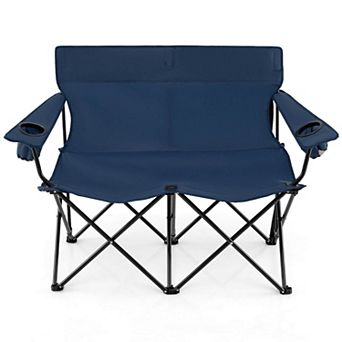 Costway 2-Person Outdoor Folding Loveseat with Cup Holders Armrests Carrying Bag