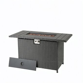 Costway 44.5" Propane Fire Pit Table with Metal Slatted Tabletop & Stainless Steel Burner