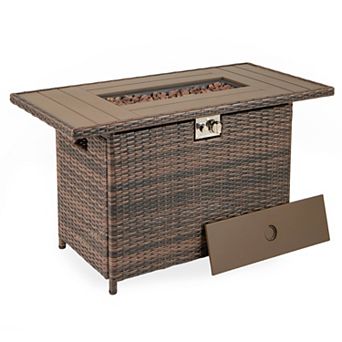 Costway 44.5" Propane Fire Pit Table with Metal Slatted Tabletop & Stainless Steel Burner