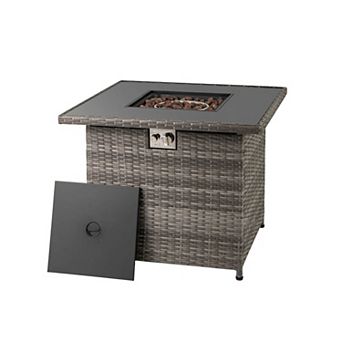 Costway 32.5" Propane Fire Pit Table Outdoor Wicker Gas Firepit with Stainless Steel Burner
