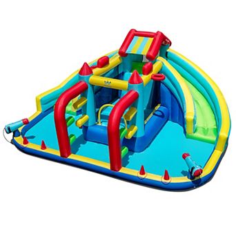 Costway Inflatable Water Park with Climbing Wall Splash Pool Water Cannons Blower Excluded