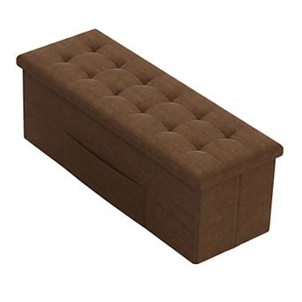 Costway 43” Folding Ottoman Bench w/ Storage Chest & Pocket End of Bed Bech