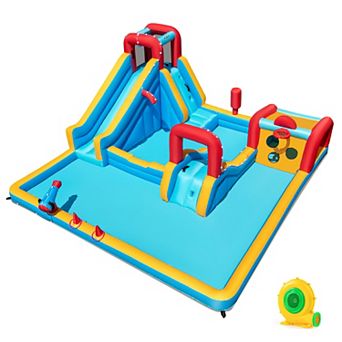 Costway Inflatable Water Park with Climbing Wall Boxing Post Basketball Rim 680W Blower