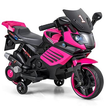 Costway 6V Kids Motorcycle with Music, Horn, Detachable Training Wheels & LED Headlights