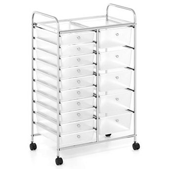 Costway 15-Drawer Art & Craft Storage Carts w/Chrome Plated Metal Frame & Lockable Universal Wheels