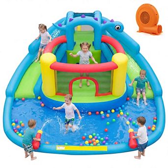 Costway Inflatable Water Slide Park with Double Slides Jumping Area Splash Pool 750W Blower
