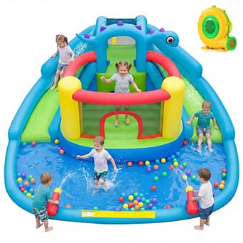Costway Inflatable Water Slide Park with Double Slides Jumping Area Splash Pool 950W Blower