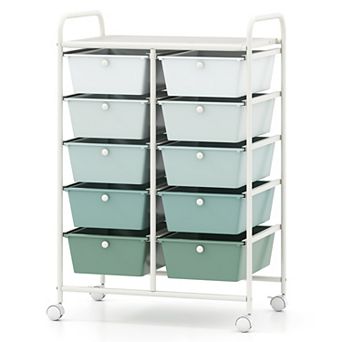 Costway 10-Drawer Art & Craft Storage Cart Utility Rolling Trolley Kitchen Office Organizer