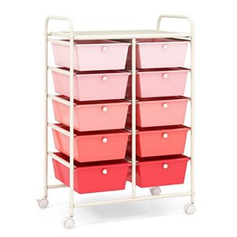 Costway 10-Drawer Art & Craft Storage Cart Utility Rolling Trolley Kitchen Office Organizer