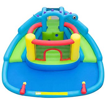 Costway Inflatable Water Slide Park w/Double Slides, Jumping Area, Splash Pool for Yard