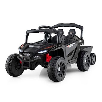 Costway 12V Kids Ride On UTV with Detachable Trailer, Remote Control, 3 Speeds, LED Lights