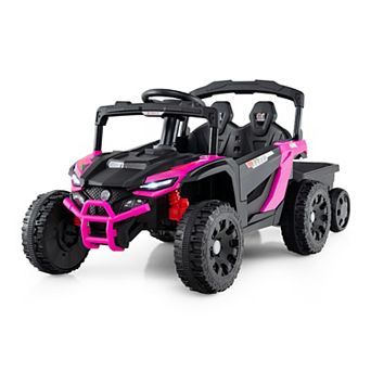 Costway 12V Kids Ride On UTV with Detachable Trailer, Remote Control, 3 Speeds, LED Lights