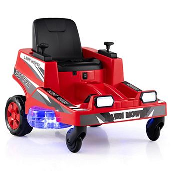 Costway 12V Ride on Lawn Mower with Dual Control Sticks LED Lights Twist Turn for Aged 3-8